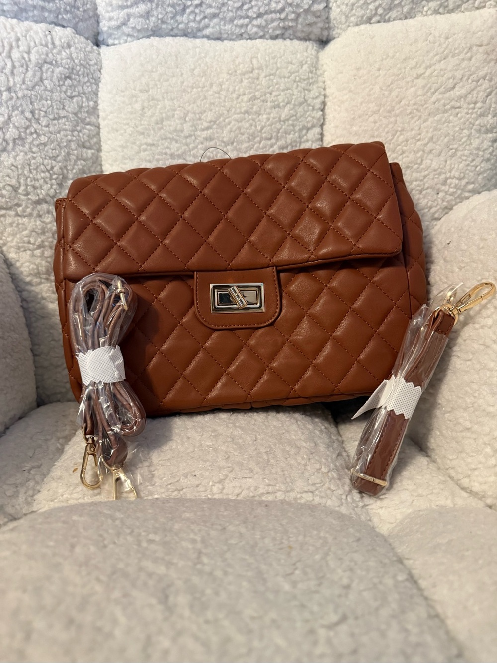 Brown Quilted Crossbody Shoulder Bag Gold Hardware NWT